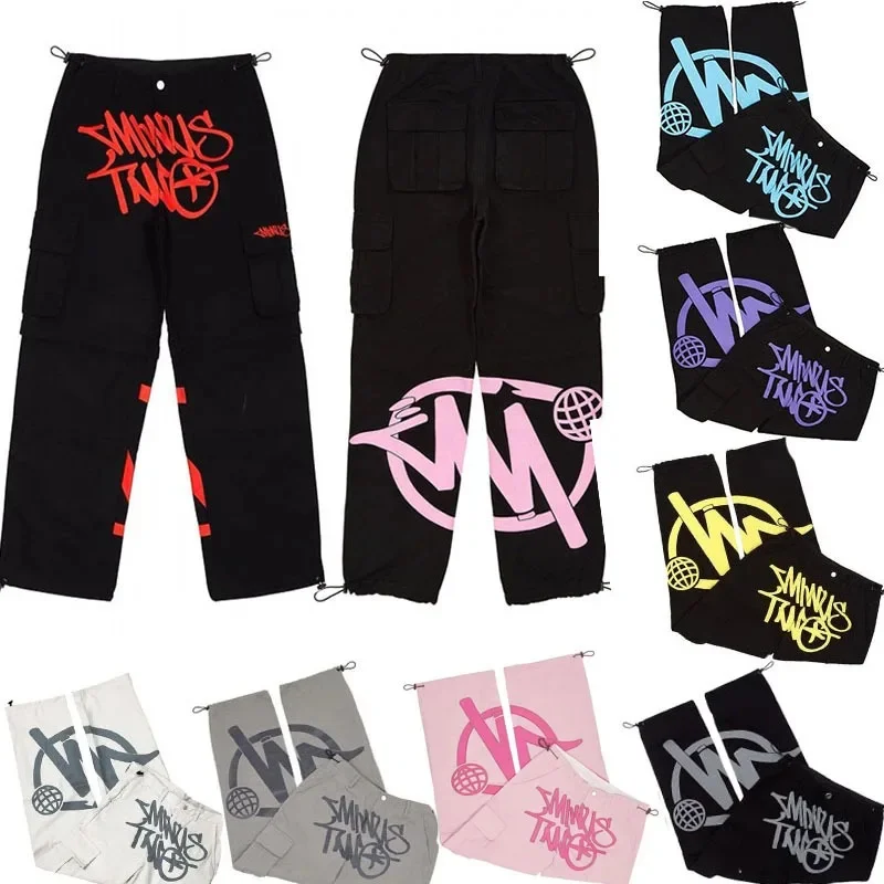 

Minus Two Goods Harajuku Casual Loose Punk Rock Straight Wide-leg Pants Street Y2K Retro Fashion Street Clothing Sports Overalls