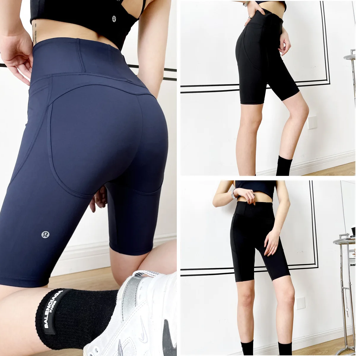 

Lulu Women's Yoga Shorts Fitness Exercise Nude Feel High Waist Hip Lift Breathable Quick-Drying Five-Point Shorts Align Clothing