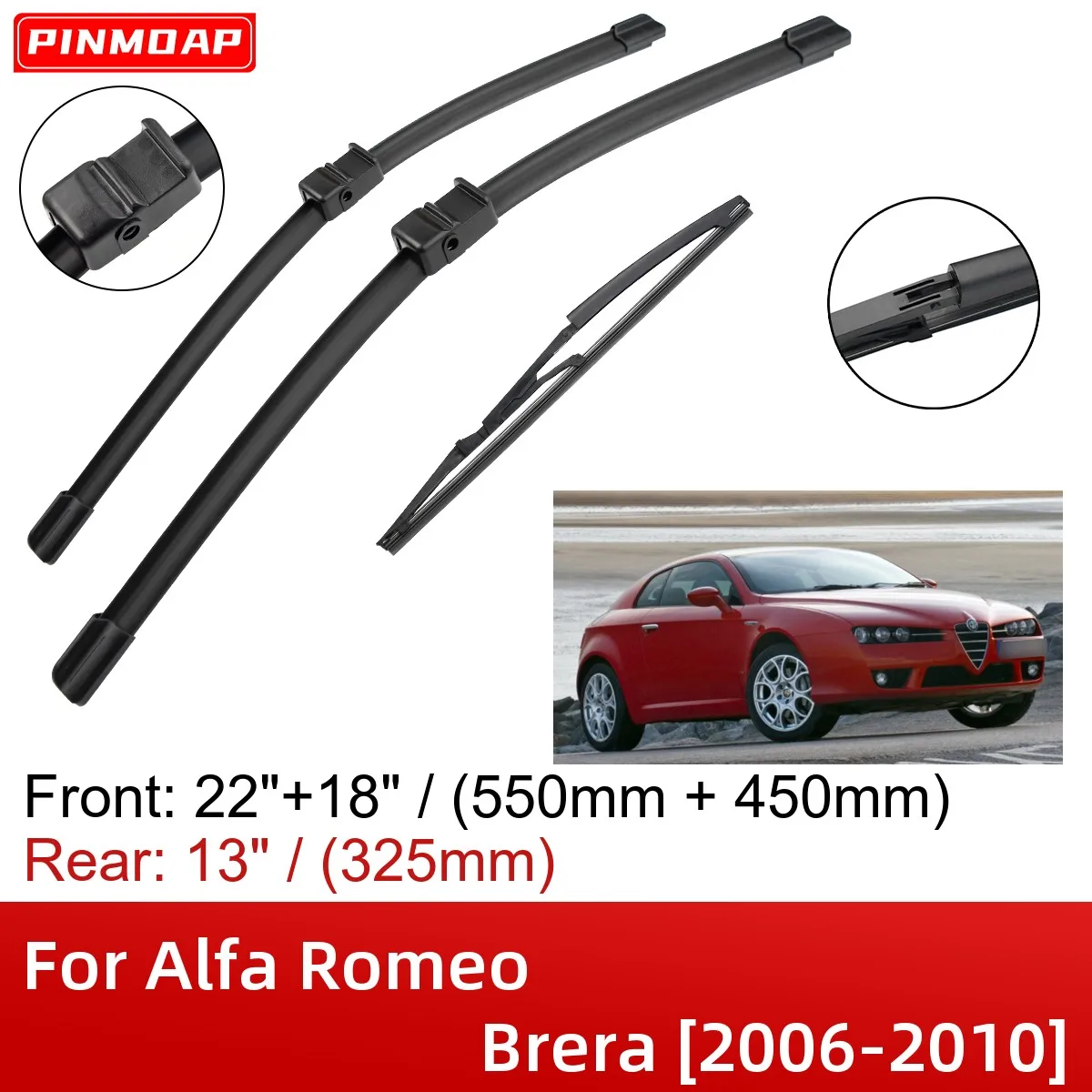 

Щетки стеклоочистителя для Alfa Romeo Brera 2006-2010, 22 дюйма + 18 дюймов + 13 дюймов, аксессуары для резака 2006, 2007, 2008, 2009, 2010