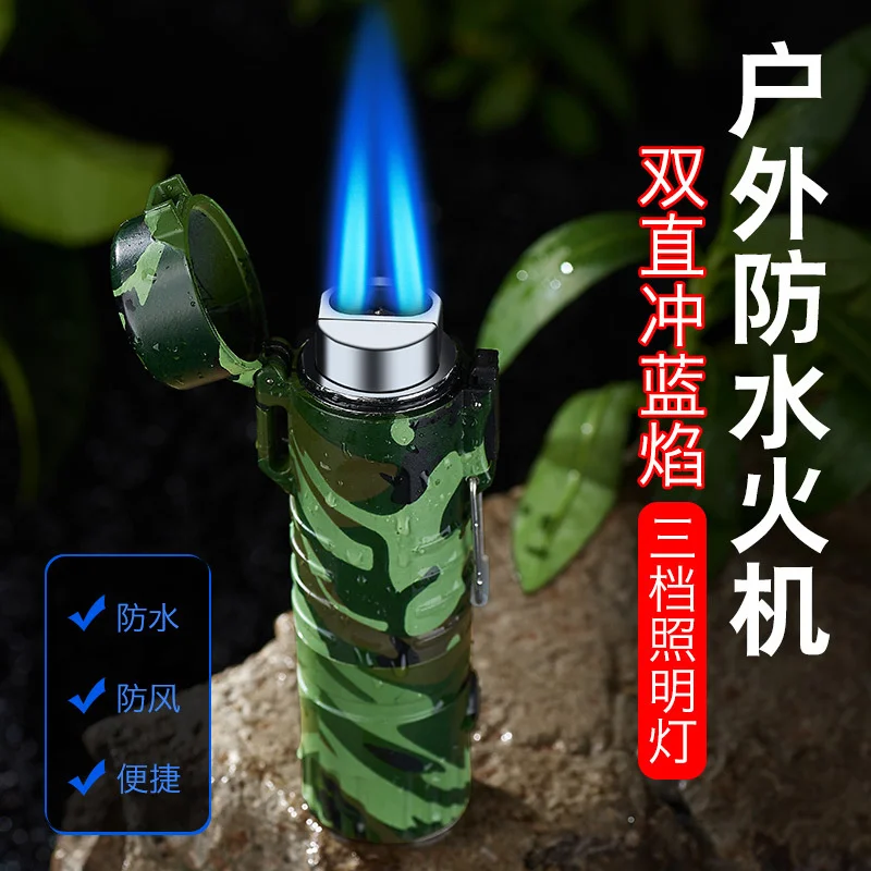 

Double Blue Flame Windproof Inflatable Lighter Waterproof Lighting Electronic Cigarette Lighter Men's Gift Outdoor Survival