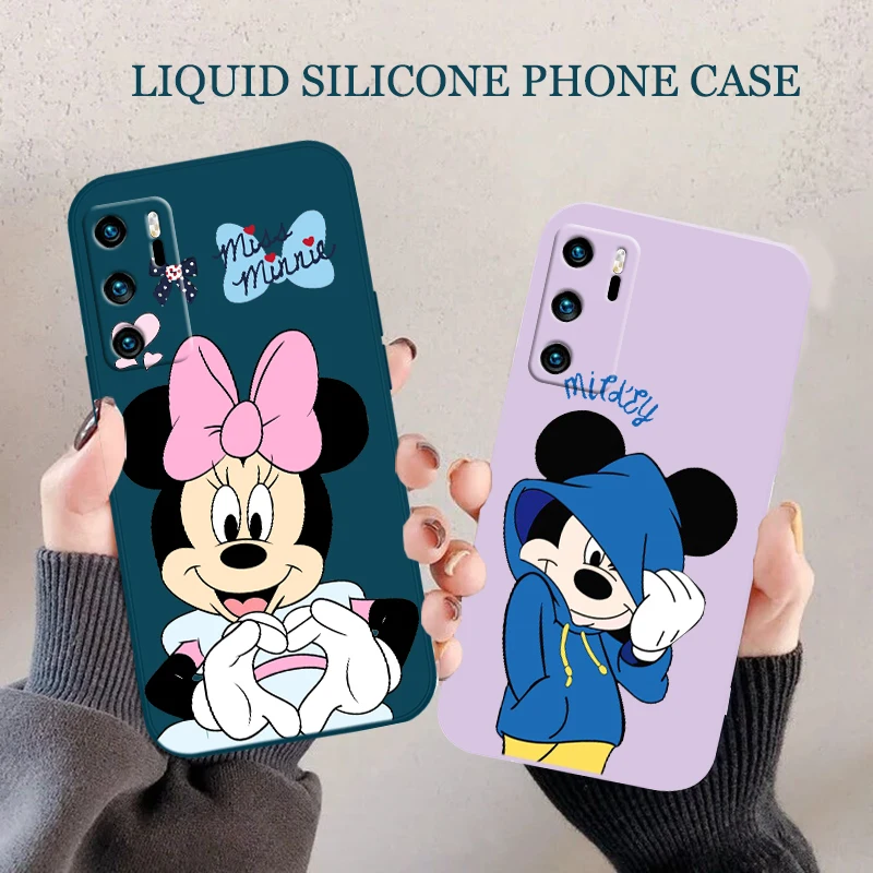 

Mickey and Minnie Couple Disney Phone Case For Huawei P20 P20 P30 P40 P50 PRO LITE pro P SMART PLUS Liquid Rope Funda Cover Soft