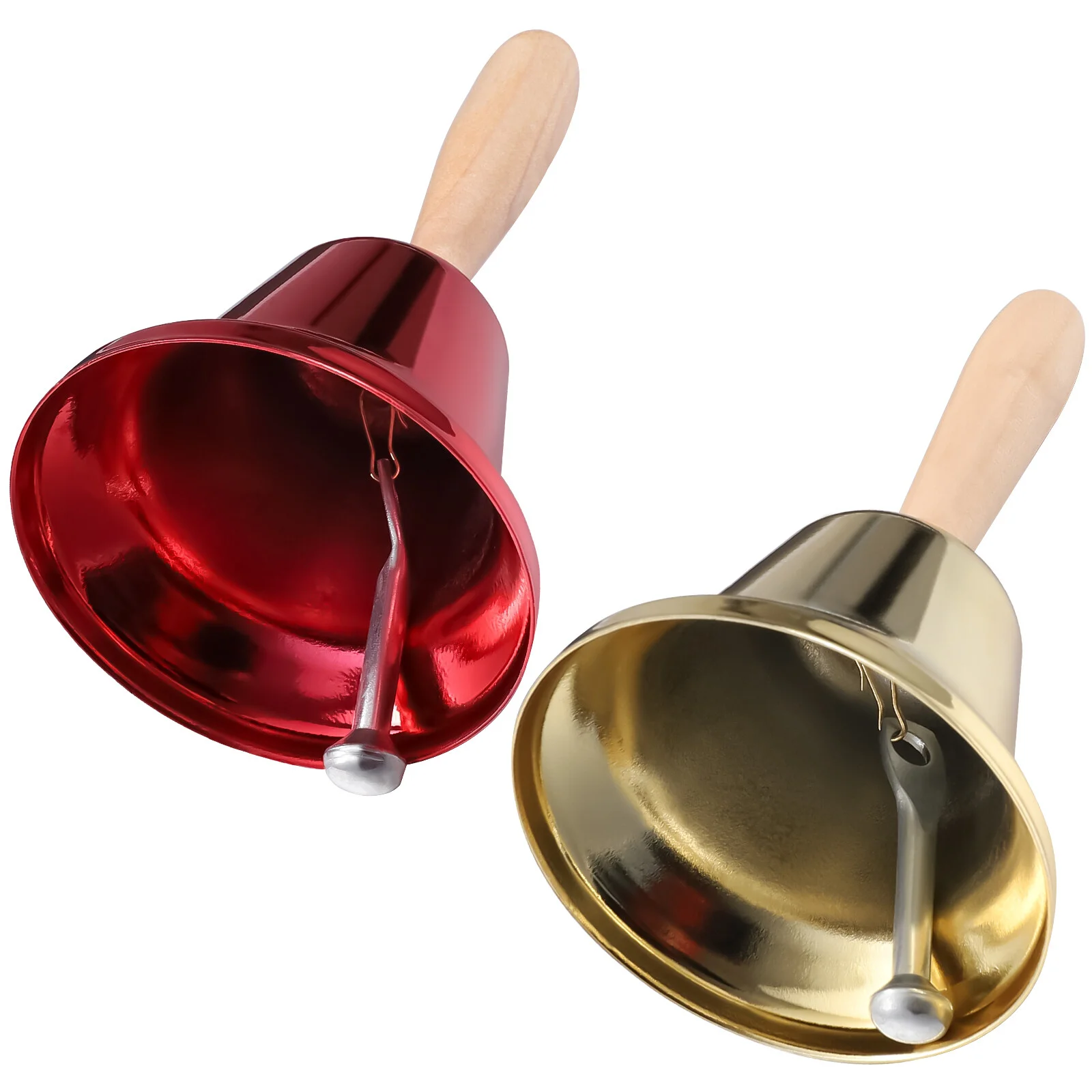 

Amosfun 2Pcs Jingle Bell Wooden Handle Metal Loud Bell Restaurant Call Bell Hand Bell Multi-Purpose for Party School Hotel