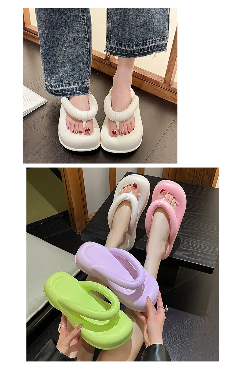 Thick Women Flip Flops Fashion Beach Slippers Solid Color EVA Summer Casual Flip Flops Summer Outwear Platform Women Slippers