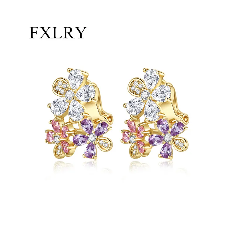 

FXLRY Fashion Creative Color Zircon Cubic Zircon Elegant Lovely Sweety Flower Stud Earrings For Women Jewelry