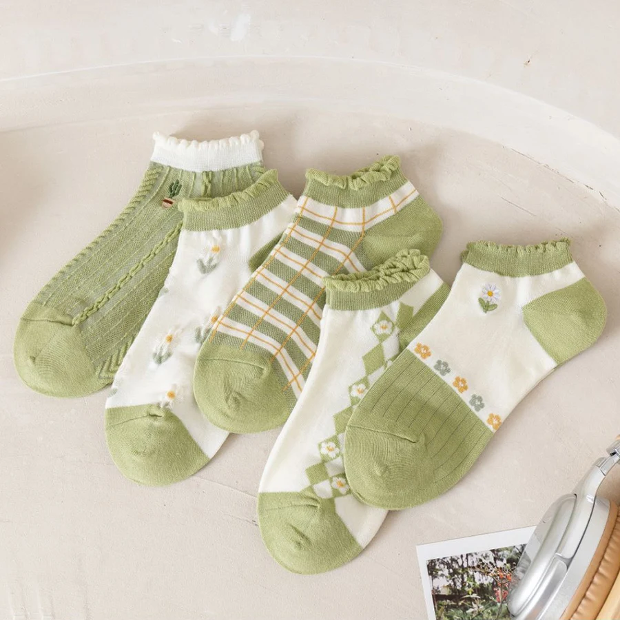 

5 пар, женские носки с цветочным принтом, на весну