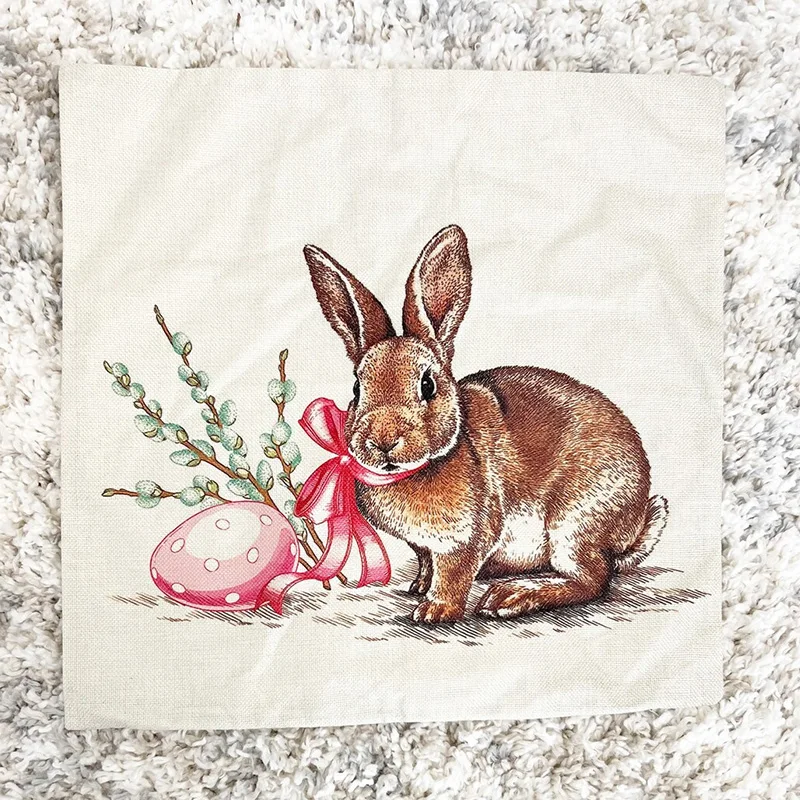 

1 шт. 42*42 см, наволочка в виде пасхального кролика, Брезентовая льняная декоративная подушка, чехол для гостиной, дивана, пасхальное украшение, 2023