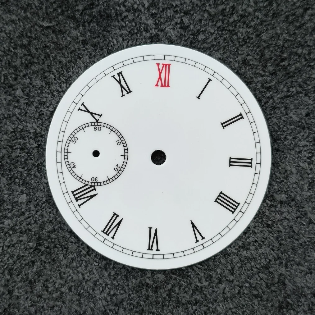 

37mm White enamel dial Roman number thickness is 0.4mm second hand is at 9 o 'clock Suitable for ST3600 or ETA6497 movements