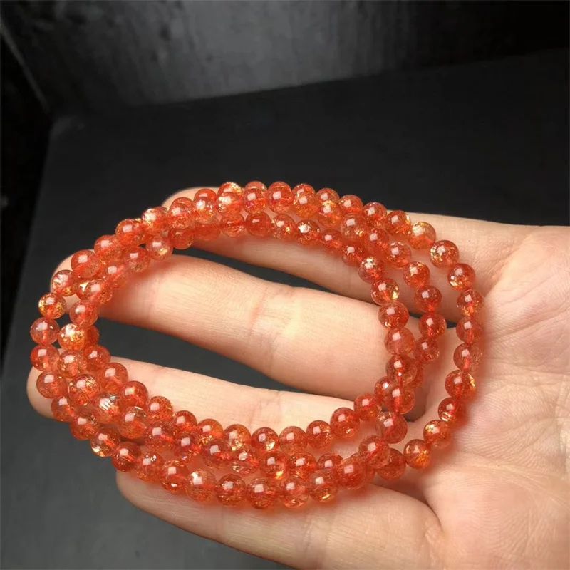 Браслет из натурального золота с клубничным кварцем тройной круг браслет