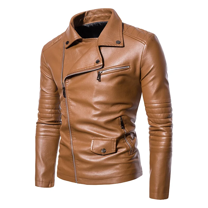 Retro Motorcycle Jacket Washed Men's Lapel European and American Mens PU Jacket Leather Jacket