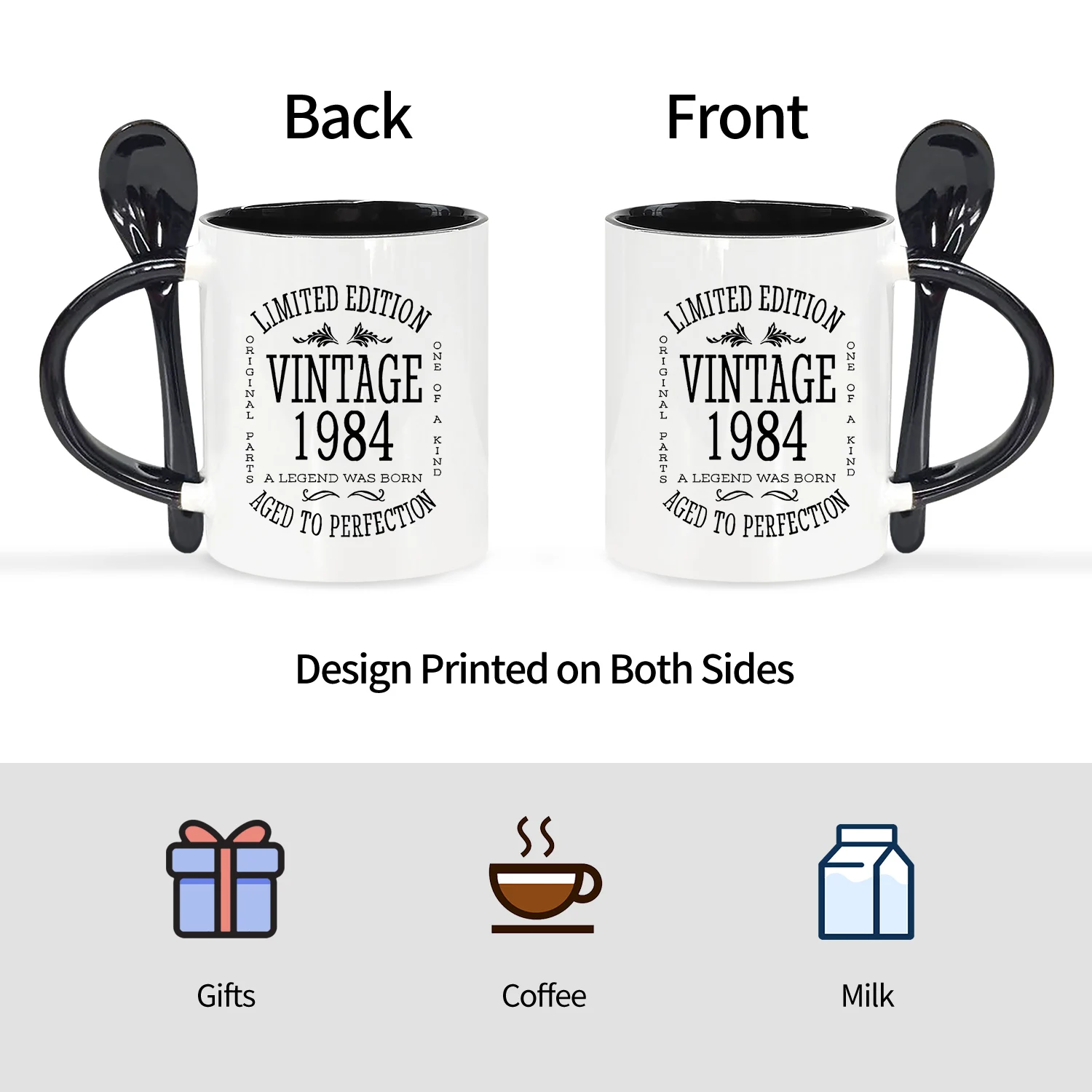 Винтажная Черная Керамическая Кофейная Кружка С Ложкой 11 Унций Подарок Для Мамы