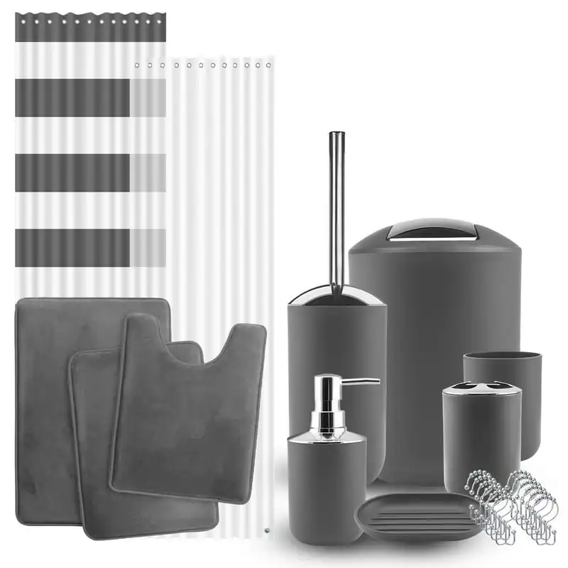 

Luxury Gray Bathroom Accessory Gift Set, Trash Can, Toothbrush Cup, Soap Dish, Tumbler, Toilet Brush Holder. Jewelry box Storag