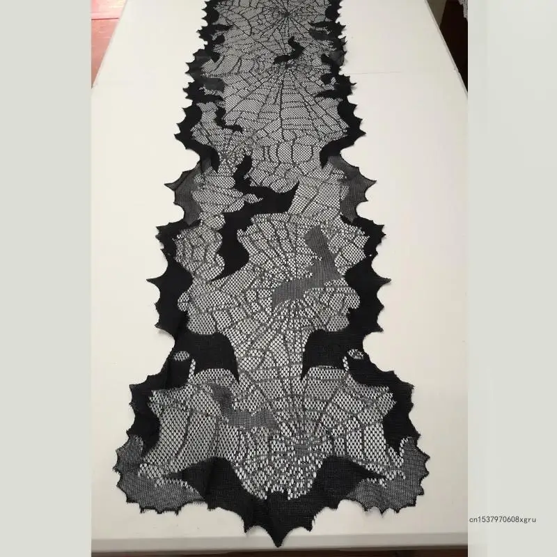 Дорожка для стола на Хэллоуин черная паутина и летучая мышь 13x68 дюймов