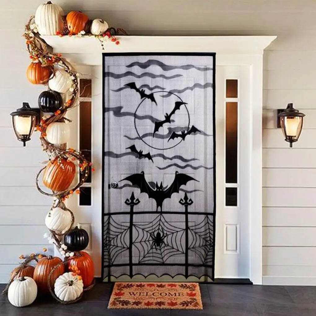 

Halloween Spider Web Curtain Tablecloth Fireplace Cloth Black Lace Halloween Ghost Festival Home Holiday Party DIY Decoration