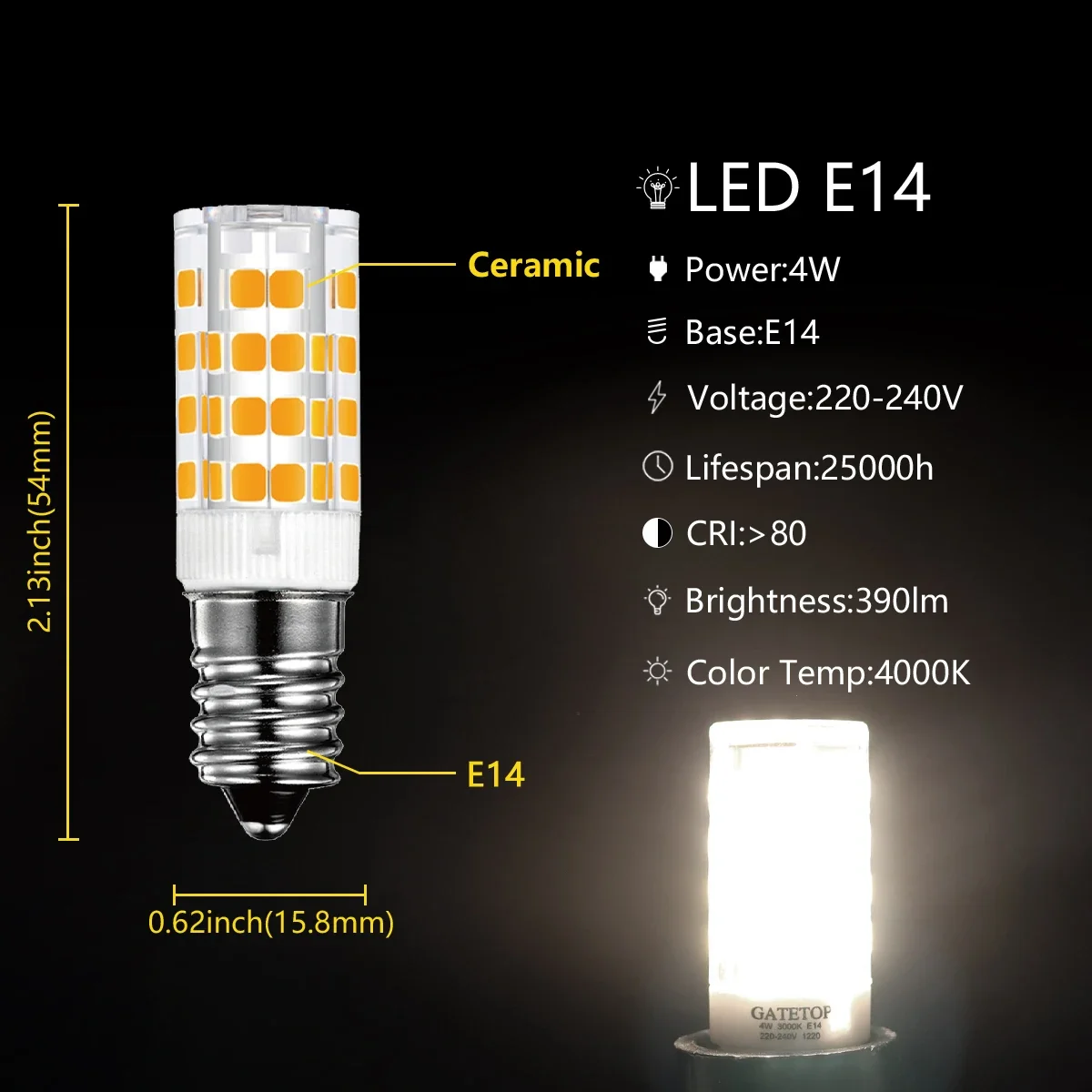 AC220V E14 LED corn lamp mini crystal super bright warm white light without stroboscopic suitable for hotel mall lighting