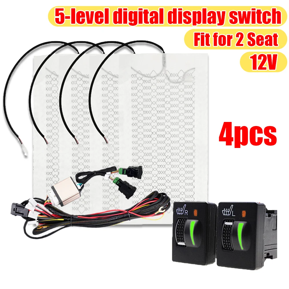 

4 шт. встроенный комплект обогрева автомобильного сиденья, 2 сиденья, 12 В, термополюсный переключатель из углеродного волокна, двойная система управления, подходит для Toyota Corolla