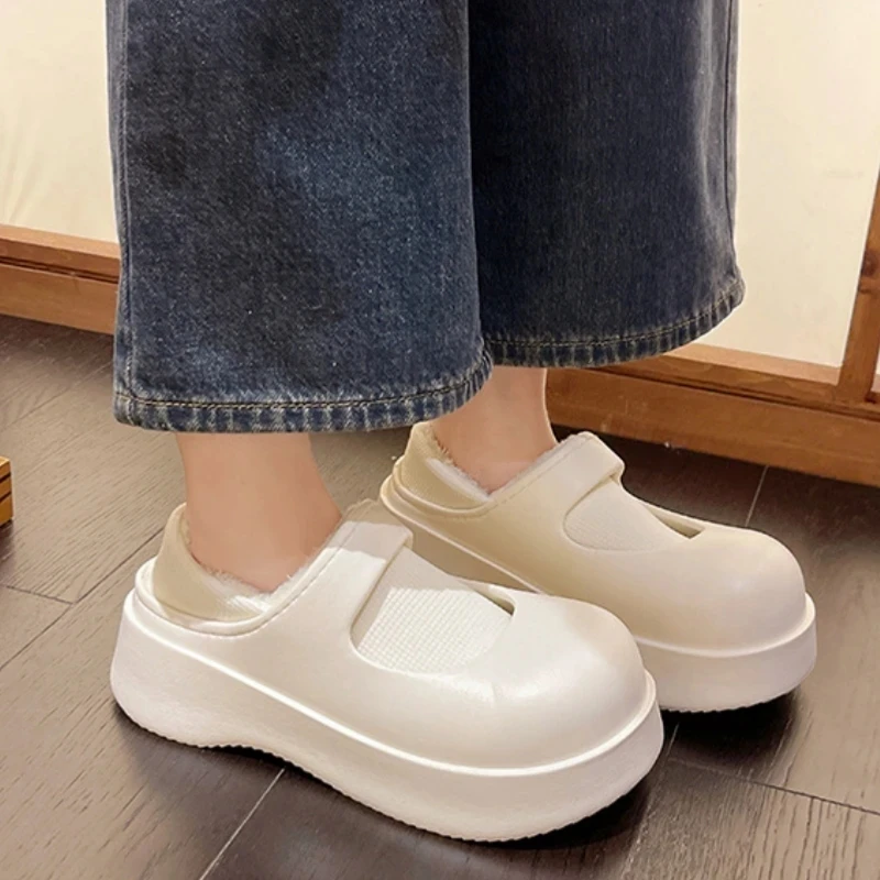 

Новинка 2024, зимние женские хлопковые тапочки из ЭВА, Нескользящие, теплые, на толстой подошве, женские теплые ботинки с дырками