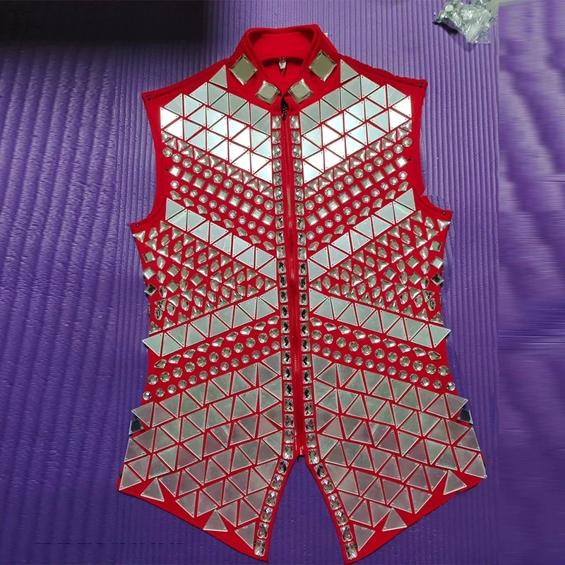 

Костюм танцевальный мужской, жилет с блестками и зеркалом, Одежда для танцев клубов и праздников