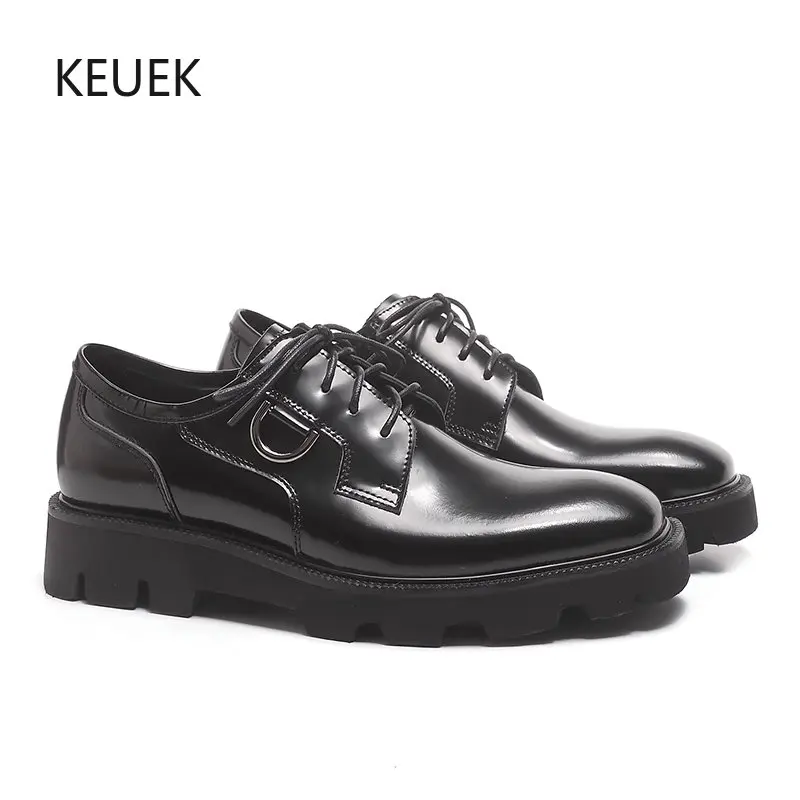 

Luxury Design Men Derby Shoes Genuine Leather Thick Sole Business Dress Shoes Square Toe Lace-up Wedding Shoes Zapatos 6C