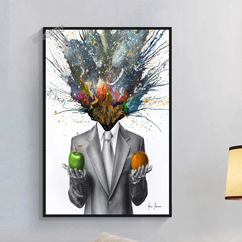 Абстрактный портрет искусство джентльмена холст с яблоком и оранжевым холст картина плакат каудрос настенное искусство для домашнего декора роспись