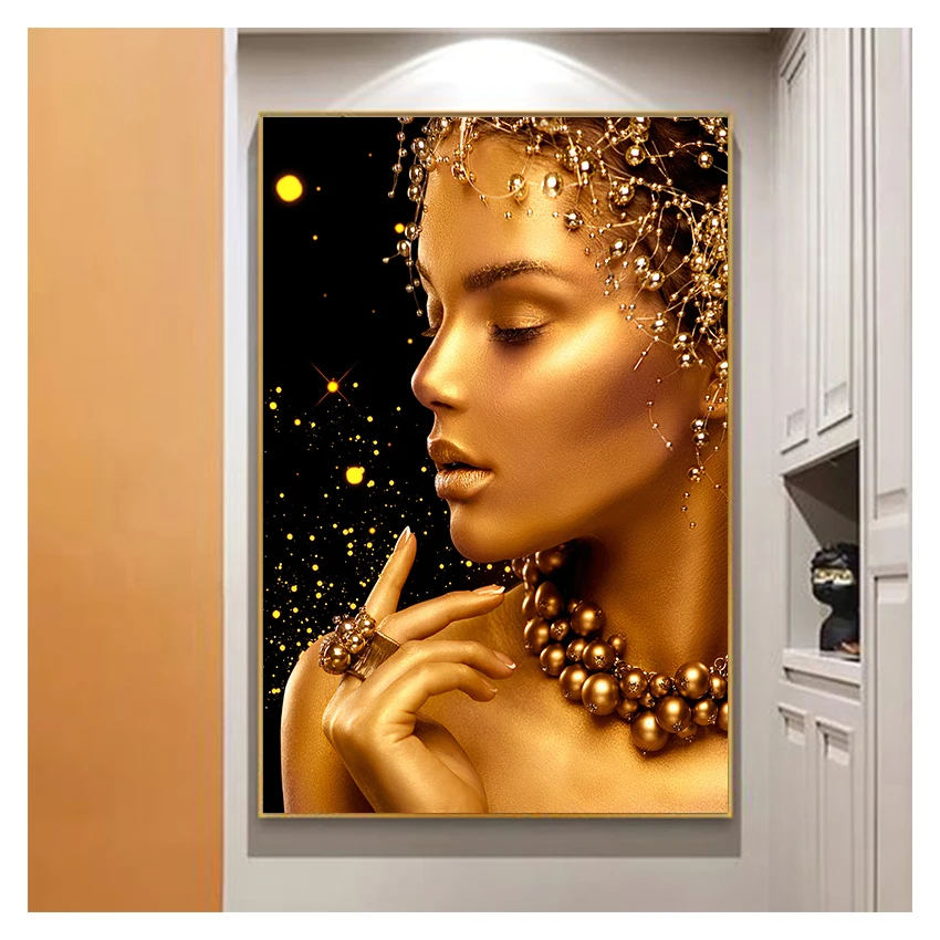 

Black and Gold Woman Sexy Nude African Art Oil Painting on Canvas Cuadros Posters and Prints Wall Art for Living Room Wholesale