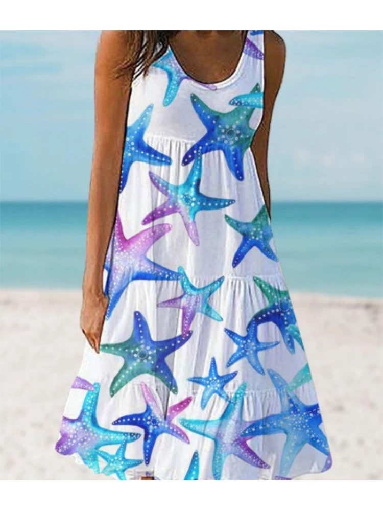 

Женское пляжное платье с принтом ракушек, без рукавов