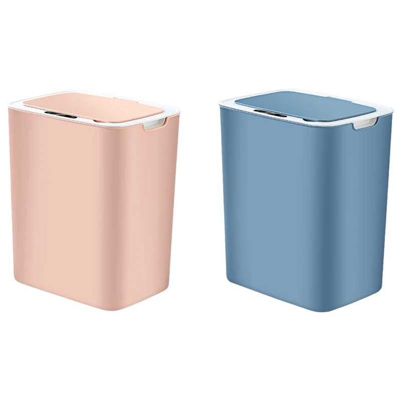 

2X Automatic Sensor Dustbin Smart Sensor Trash Can Induction Waste Bin Dustbin Household Trash Bin 14L-Blue & Pink