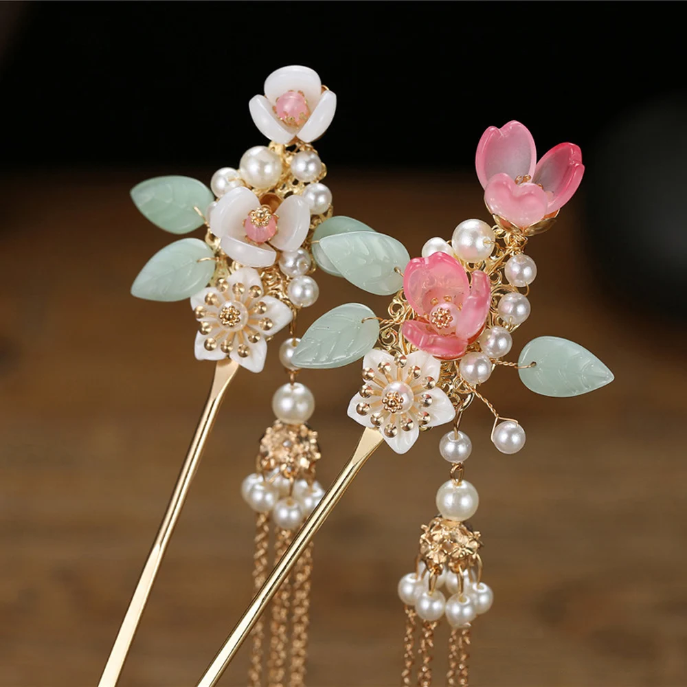 2022 New Chinese Hair Stick Girls Vintage Wedding Hanfu Decor Hairpin Flower Tassel Pearl Hair Bun Chopsticks Bride Hair Jewelry images - 6