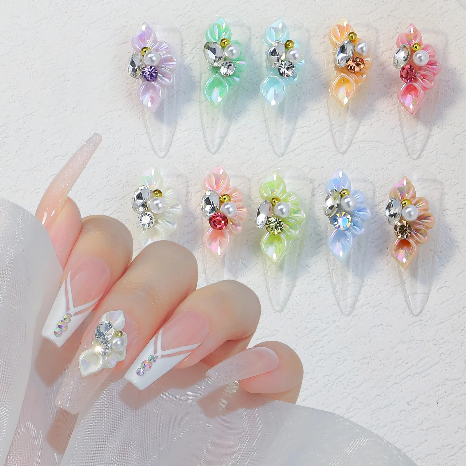 

5PCS Side Flower 3D Acrylic Flowers Nail Art Decoration (With Pearl Rhinestone) Floret Nail Jewelry 3D Flower Petal Scale Style