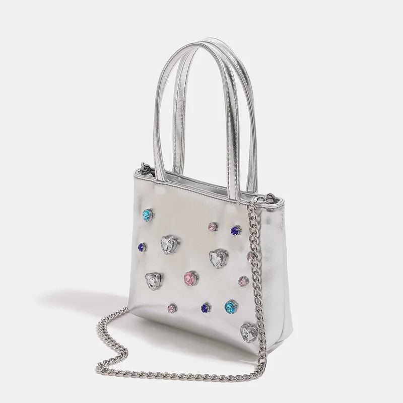 Diamond Bag For Women 2023 New Fashion Silver Small Tote Bag  Crossbody Bag Mobile Phone Bag Women's Handbag Shoulder Bag