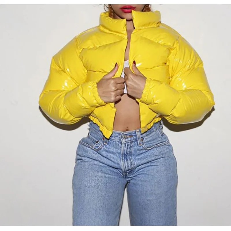Winter Down Jacket Women's Neon Color Short Bright Color Down Jacket Parker Coat Coat Thick Bubble Coat Fashionable Streetwear