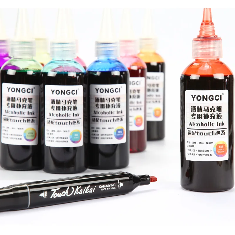 100ML 168 colors Marker Replenishing Liquid Universal Filling Ink Oily Alcohol Color Marker Ink Filling Liquid
