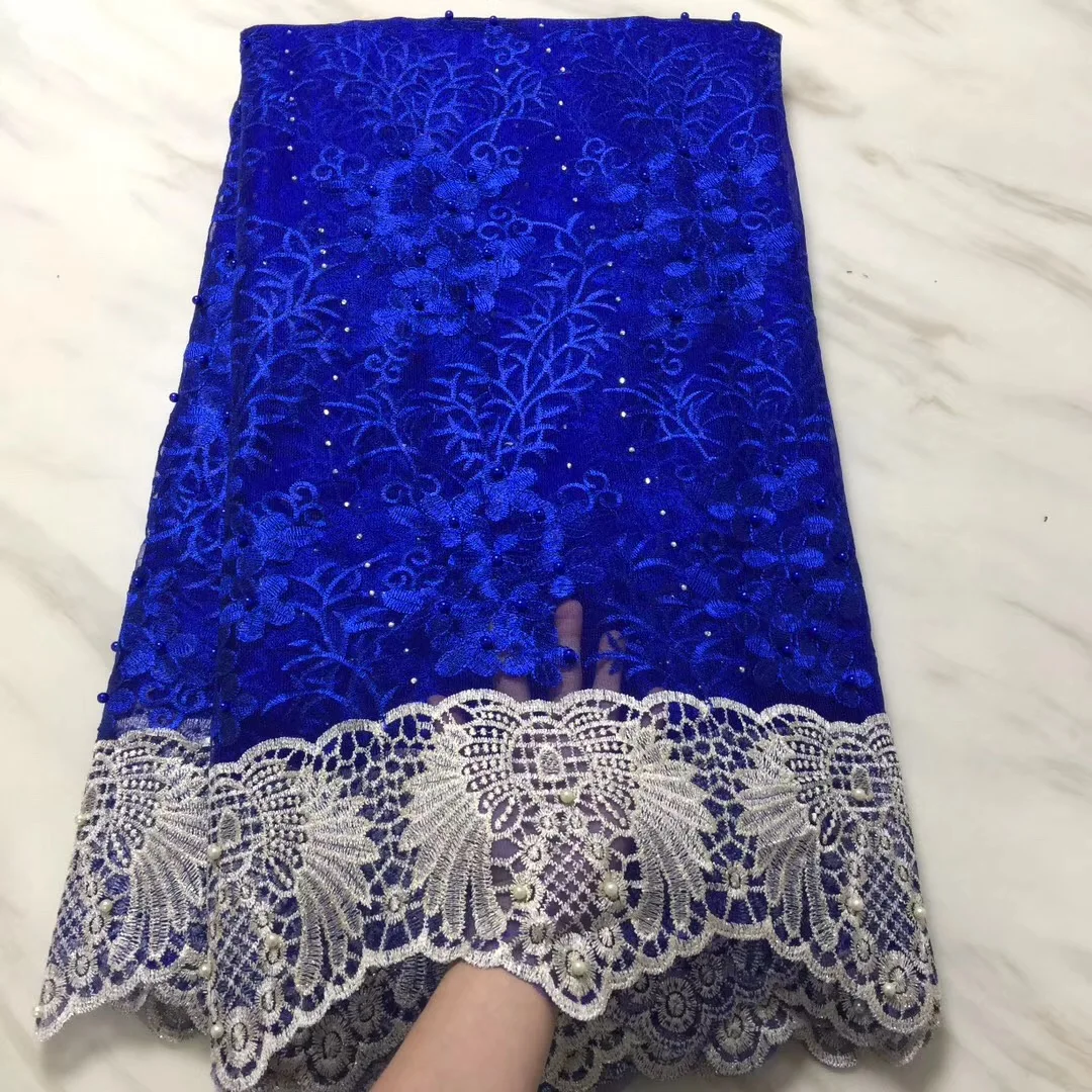 

African Lace Fabric 2021 High Quality Royal Blue French Net Lace Fabrics 2021 African Nigerian Lace Fabrics For Wedding