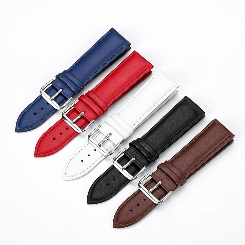 

Plain Grain Genuine Leather Watch Strap Soft Silver Pin Buckle Unisex Style Accessories 14mm, 16mm, 18mm, 20mm, 21mm, 22mm