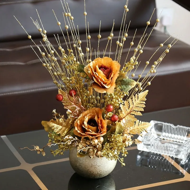 

Европейская керамическая ваза + набор искусственных цветов, украшения для дома, гостиной, журнального столика, офисные настольные статуэтки, поделки