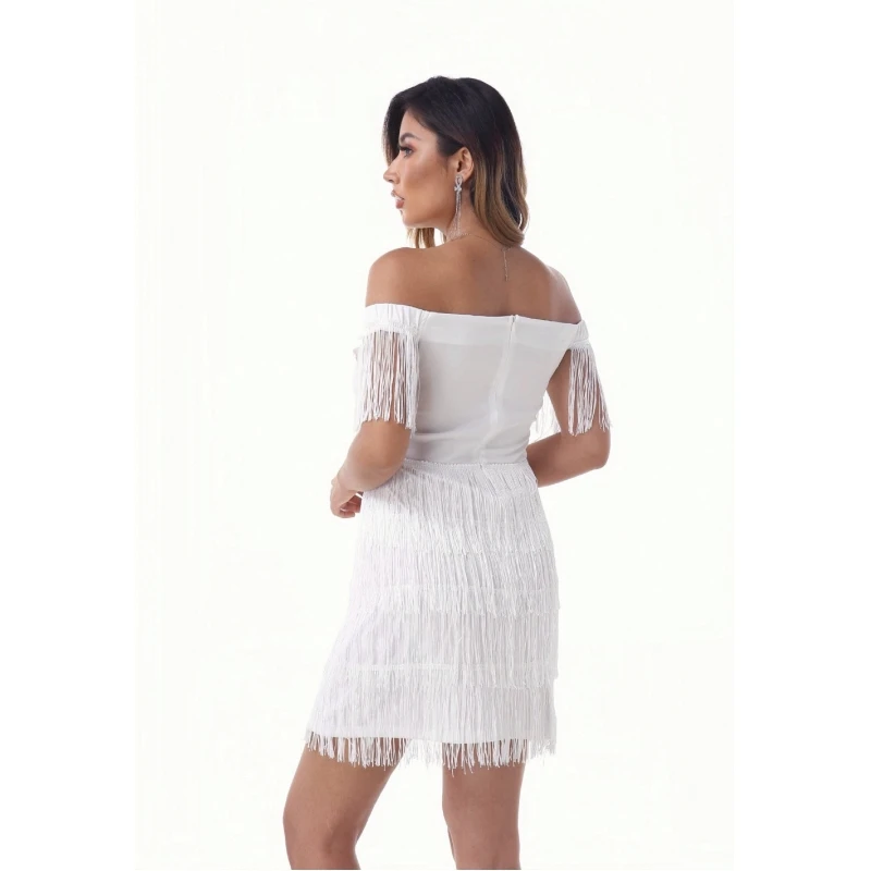 Off shoulder tight party dress Women's sexy tassel short sleeve club dress vest