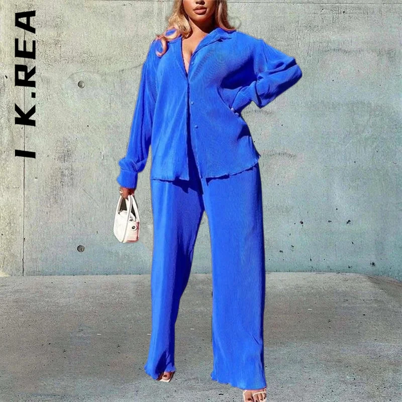 I K.Rea Fashion Women Set Lady Women's Suit Elegant Long Pants Tops And Pants Chic 2 Piece Set Loose Vintage Female Sweatsuits