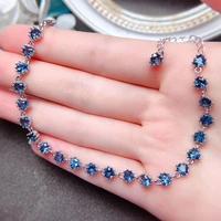 meibapj real 925 sterling silver natural london blue topaz chain simple bracelet for women fine wedding jewelry