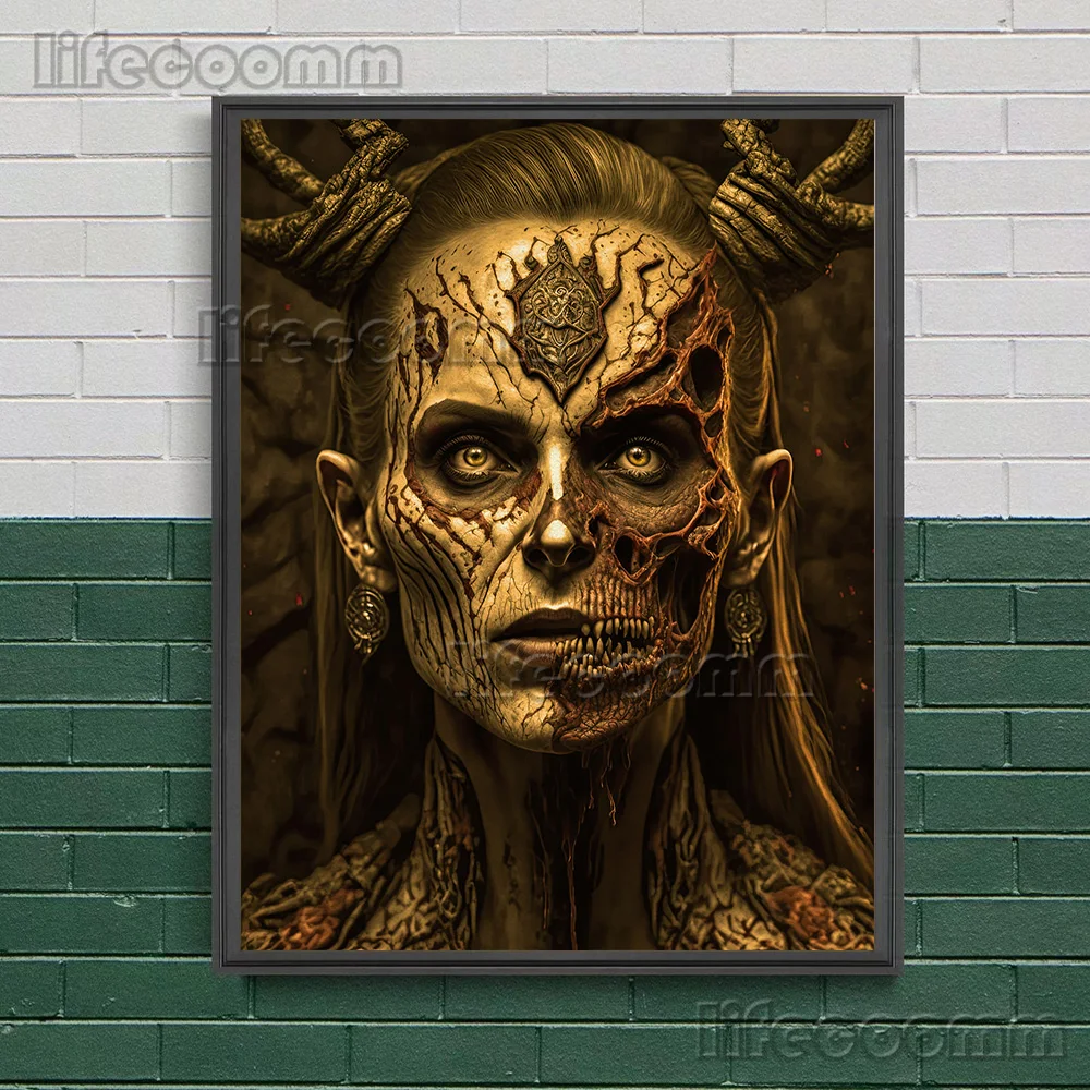 Портрет дьявола с длинными рогами винтажный настенный художественный холст