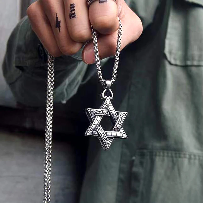 

Vintage Hexagram Pendant Necklace Men Fashion Stainless Steel Necklace Chain for Men Jewelry Gift
