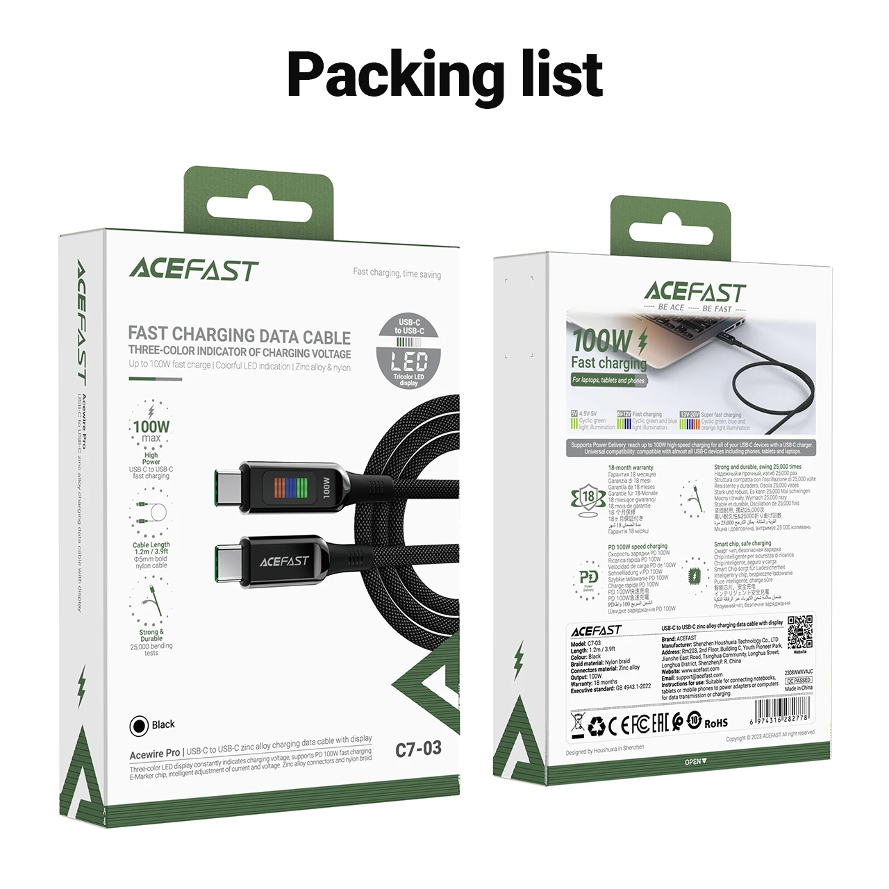 ACEFST 5A Кабель для быстрой зарядки телефона USB C to iPhone 16/15 Проводной шнур со