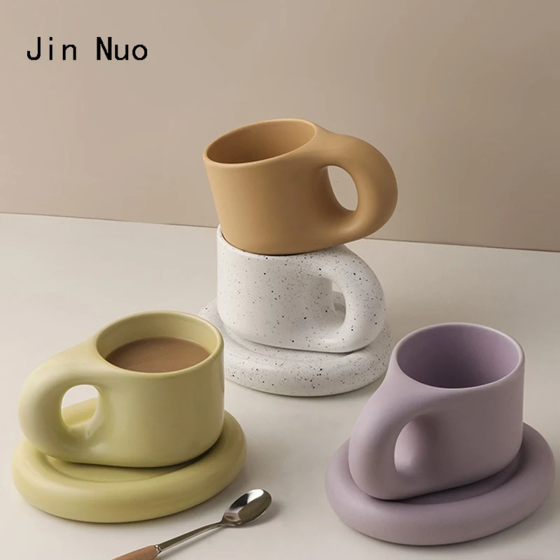 

Nordic Simplicity Ceramic Coffee Cup with Disc Creativity Cute Couples Mug Office Afternoon Tea Mugs Coffee Cups Home Drinkware