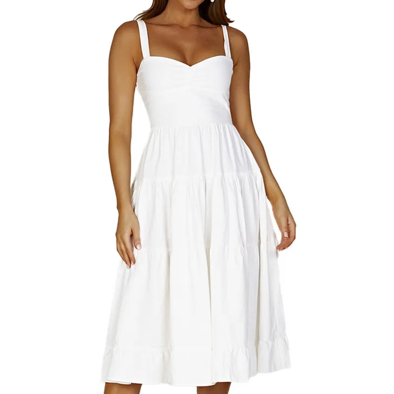 

Женское винтажное платье, вечернее платье, летняя одежда, шикарное и элегантное однотонное платье миди без рукавов с глубоким вырезом, пика...