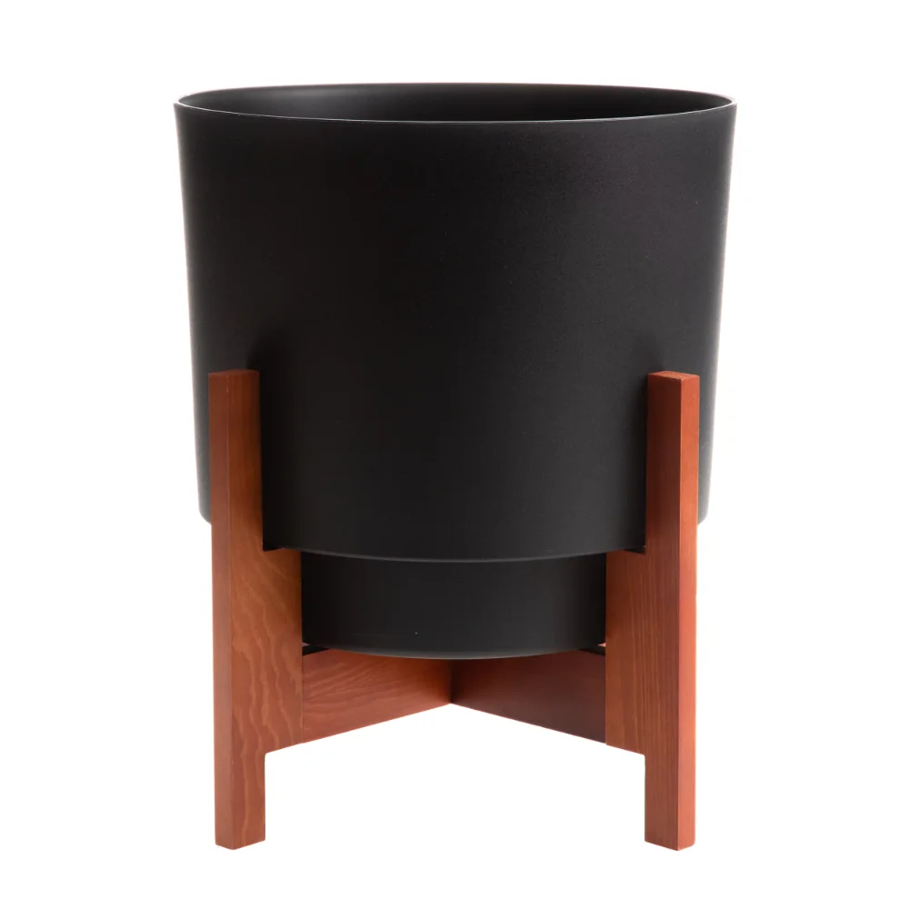

Hopson Planter W/ Wood Stand 12 x 16 Plastic Round Black