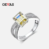 oevas solid 925 sterling silver rectangle high carbon diamond wedding rings for women sparkling 79mm zircon party fine jewelry