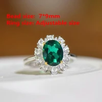 100 colombia emerald adjustable ring 925 silver 7x9mm love gift stone ring aaaa crystal healing stone low price