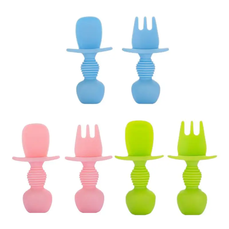 

Baby Feeding Spoon And Fork Set Soft Safe Silicone Eating Training Spoon Encourage Baby Self-feeding