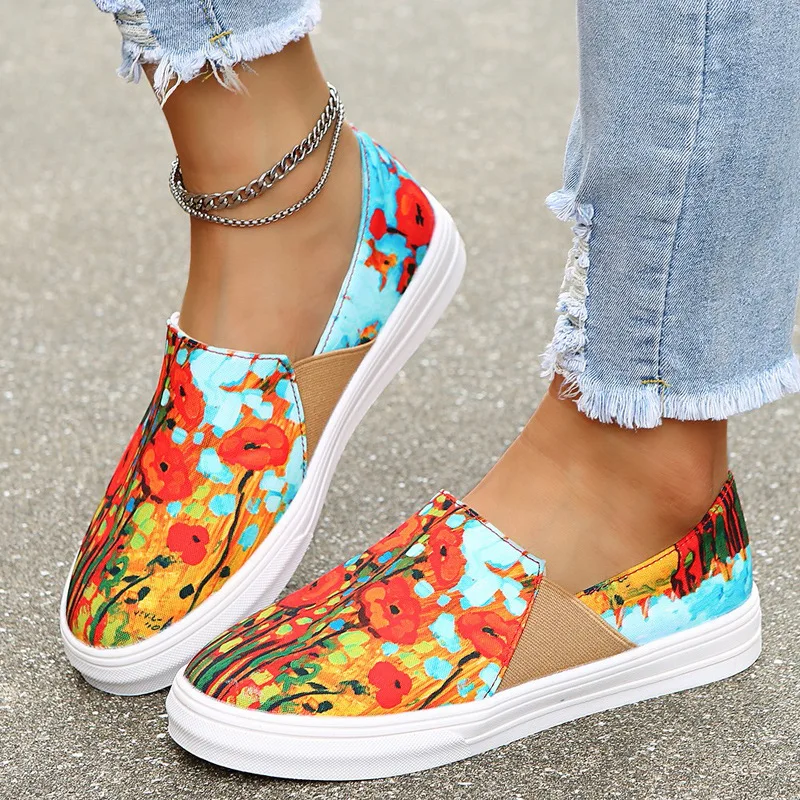 

Shoes for Women 2022 Autumn Fashion Printing Canvas Shoes Women Loafers Women Plus Size Casual Flat Shoes Zapatos Para Mujer