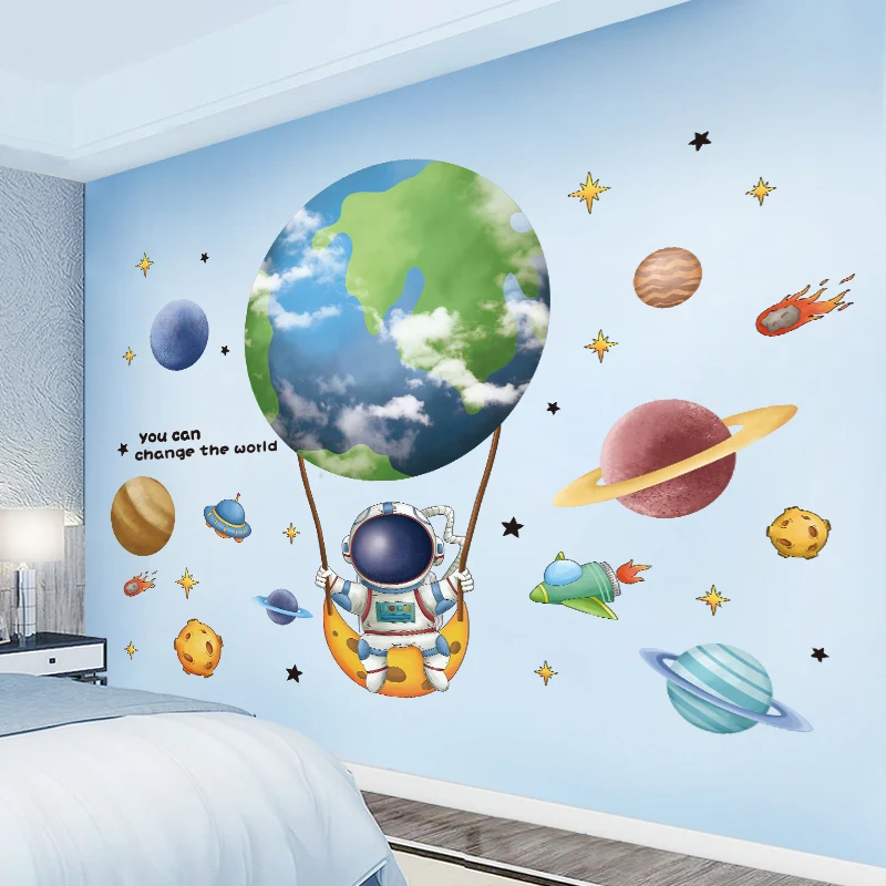 

Outer Space Astronauts Wall Stickers DIY Planets Wall Decals for Kids Rooms Baby Bedroom Kindergarten Nursery Home Decoration