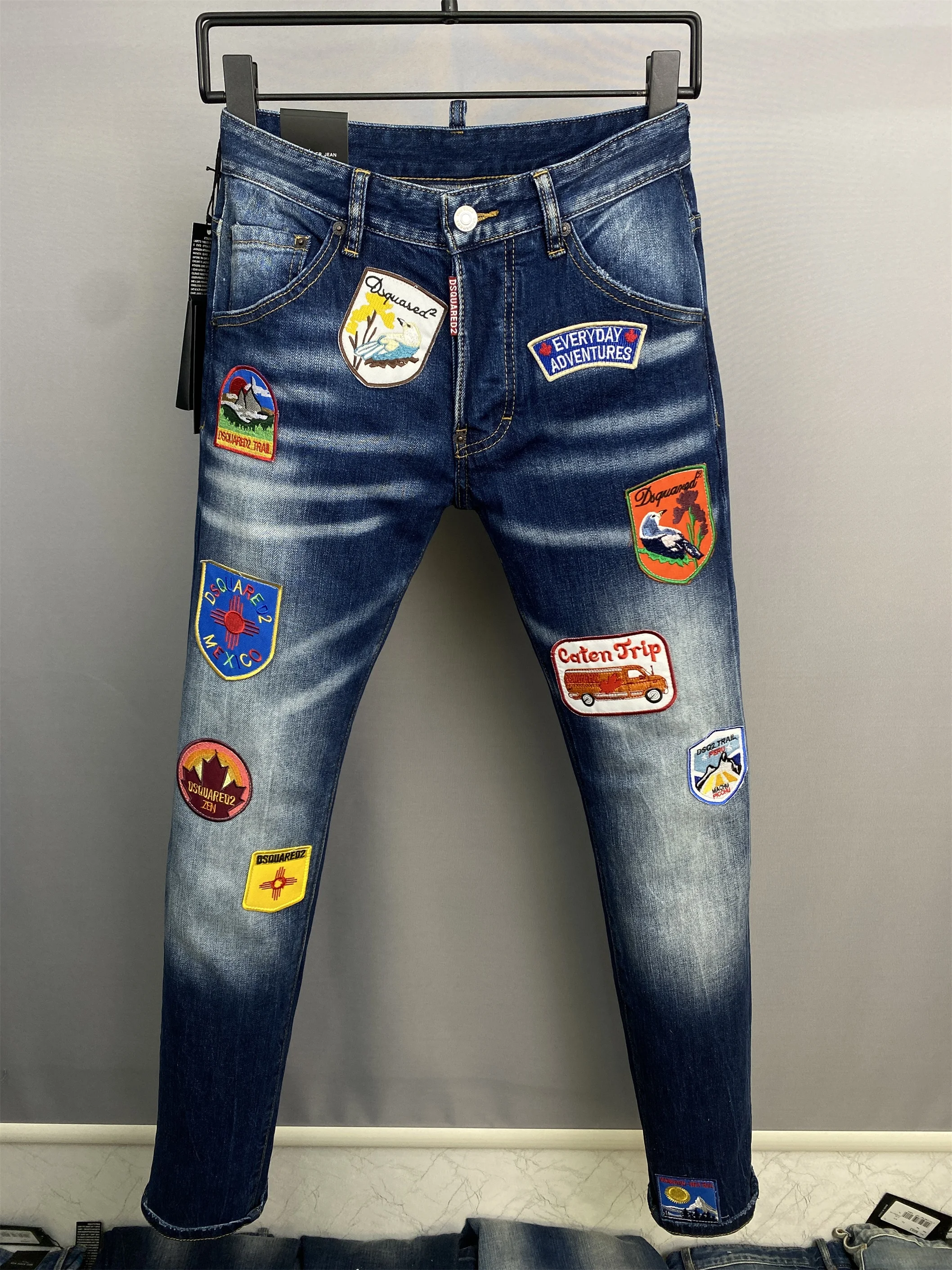 

Special Clothing Patch 2023 Dsquared2 Men Casual Jeans Skinny Stretch Punk Trend Moto Biker Jeans Cotton Trousers Free Shipping