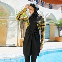 muslim woman hijab swimsuit 2022 woman burkini sleeve patchwork print swim muslim hood modest swimwear islamic womens swimming